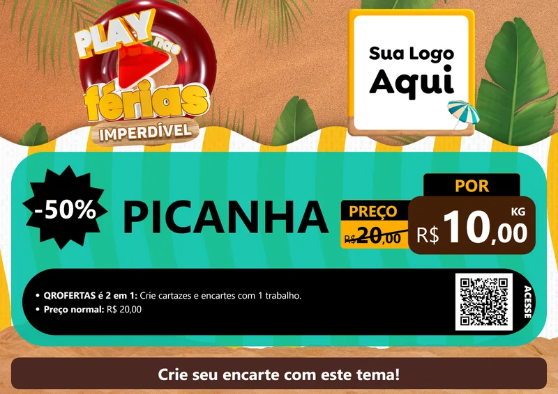 Modelo de Cartaz para Cartaz A4 Horizontal com o tema Play Nas Férias Imperdível para Açougue