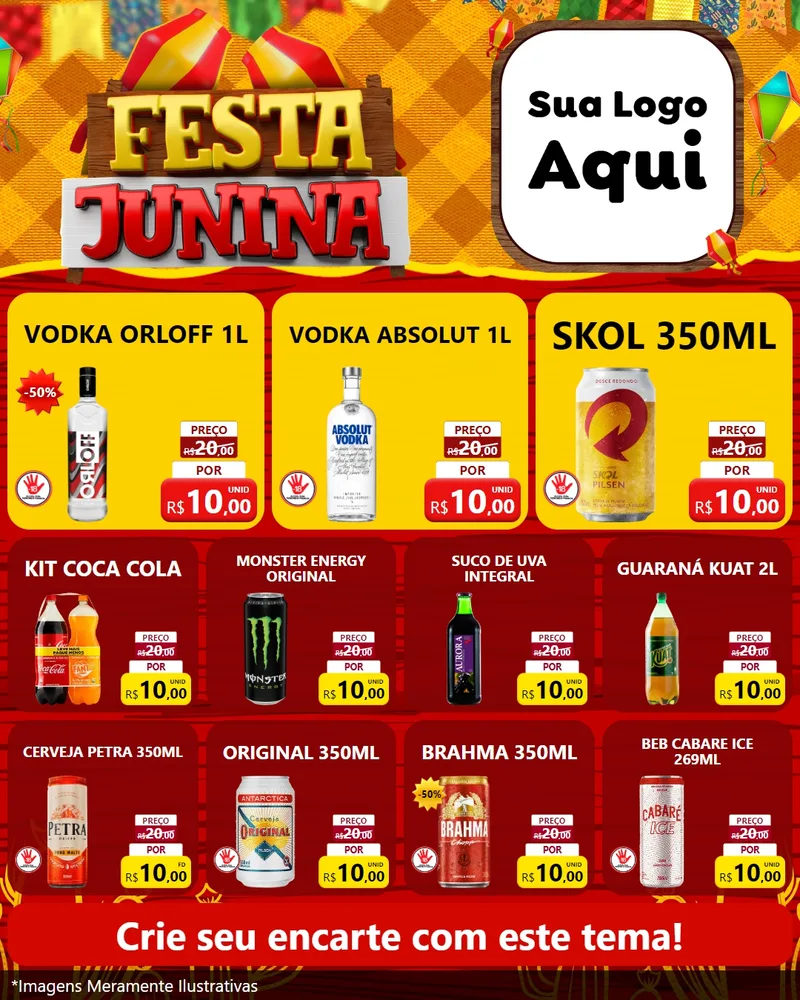 Modelo de Rede Social para Feed Instagram com o tema Festa Junina para Distribuidora de bebidas