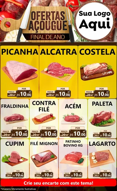 Modelo de Encarte para Encarte Grande com o tema Ofertas Açougue - Fim de Ano para Açougue