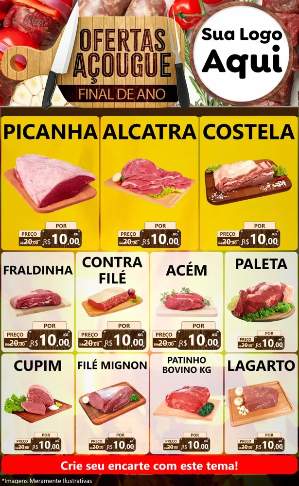 Modelo de Encarte para Encarte Grande com o tema Ofertas Açougue - Fim de Ano para Açougue