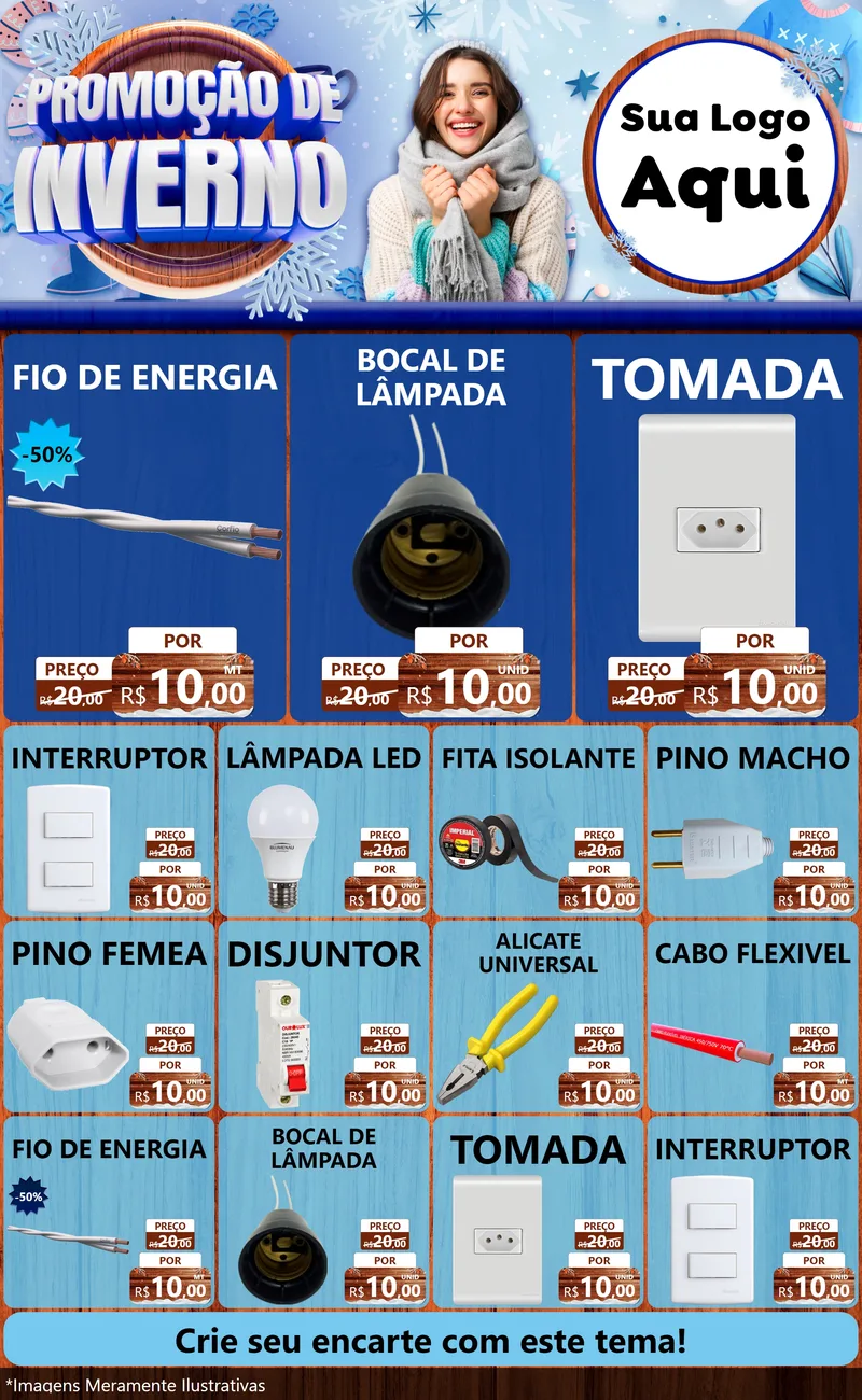 Modelo de Encarte para Encarte Grande com o tema Promoção de Inverno para Materiais Elétricos