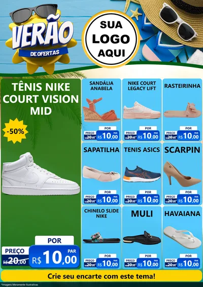 Modelo de Encarte para Encarte A4 Vertical com o tema Verão de Ofertas para Calçados