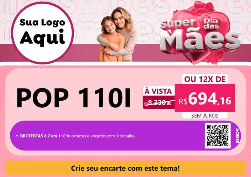 Modelo de Cartaz para Cartaz A4 Horizontal com o tema Super Dia Das Mães para Concessionaria de Motos