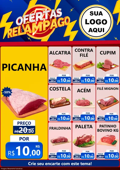Modelo de Encarte para Encarte A4 Vertical com o tema Ofertas Relâmpago para Açougue