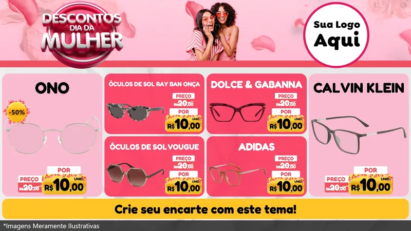 Modelo de TV para TV Horizontal com o tema Descontos Dia da Mulher para Óticas