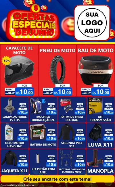 Modelo de Encarte para Encarte Grande com o tema Ofertas Especiais de Junho para Moto peças