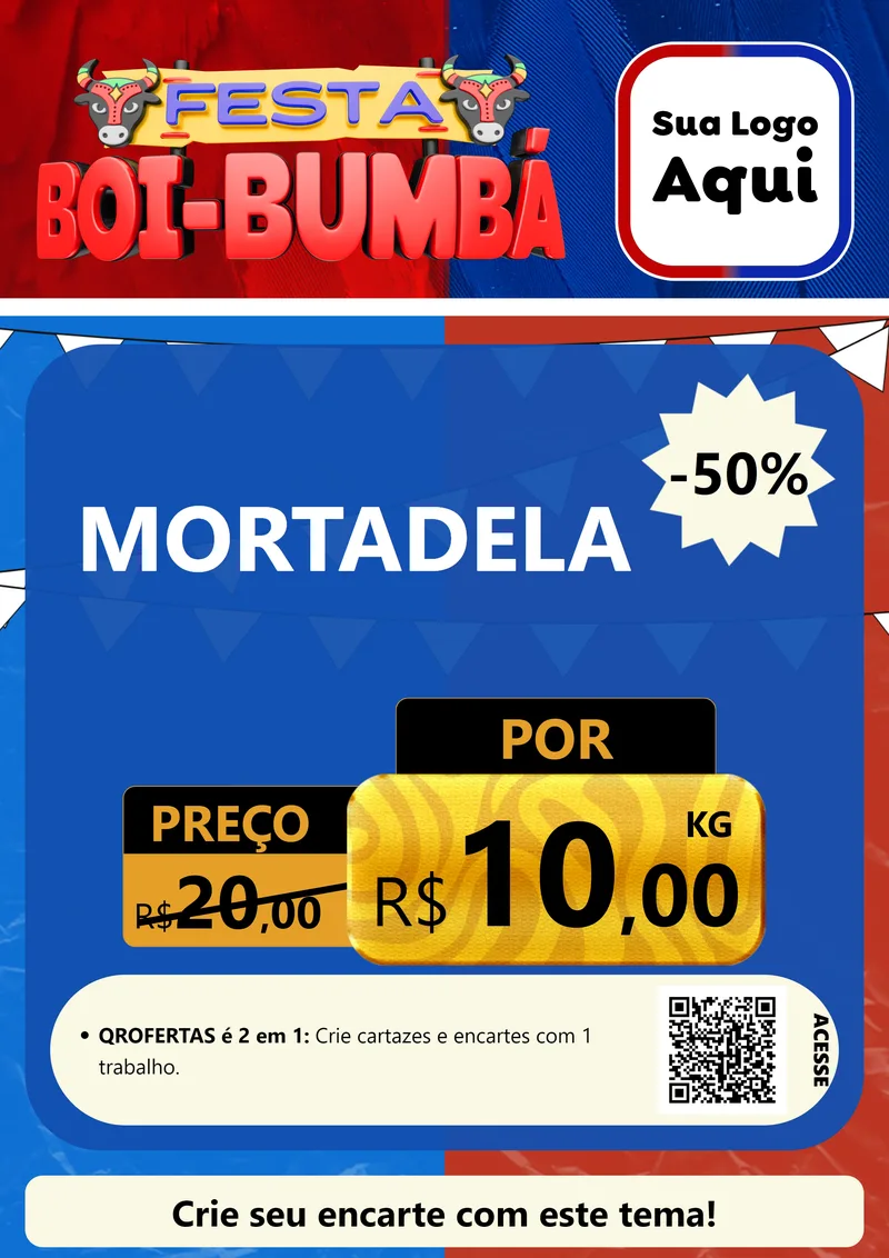 Modelo de Cartaz para Cartaz A4 Vertical com o tema Festa Boi Bumbá para Frios e Laticínios