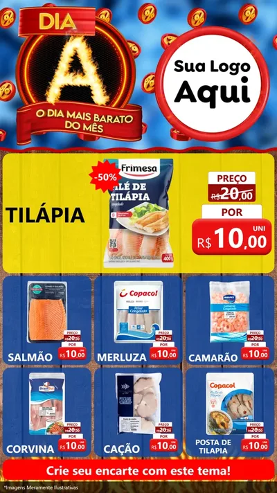 Modelo de Rede Social para Stories com o tema Dia A - O Dia Mais Barato Do Mês para Peixaria