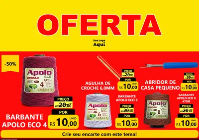 Modelo de Encarte para Encarte A4 Horizontal com o tema OFERTA - Vermelho Cartaz para Armarinho e Aviamentos