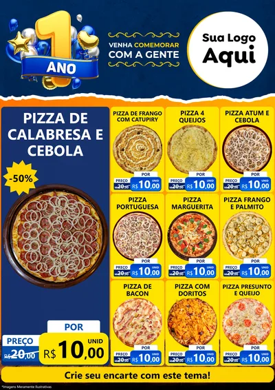 Modelo de Encarte para Encarte A4 Vertical com o tema Um Ano de Aniversário para Pizzaria