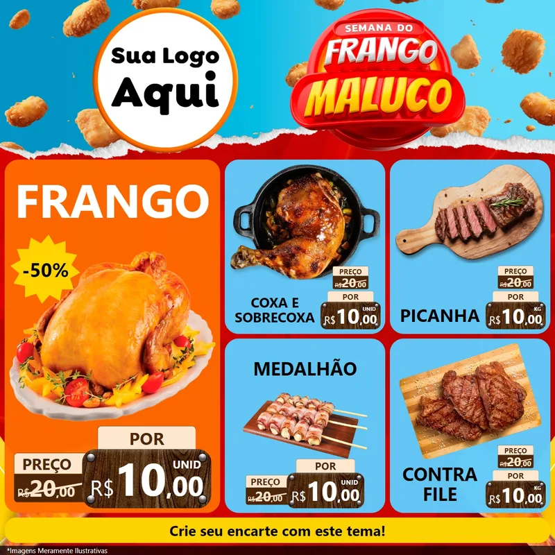 Modelo de Rede Social para Feed Facebook com o tema Semana do Frango Maluco para Assados