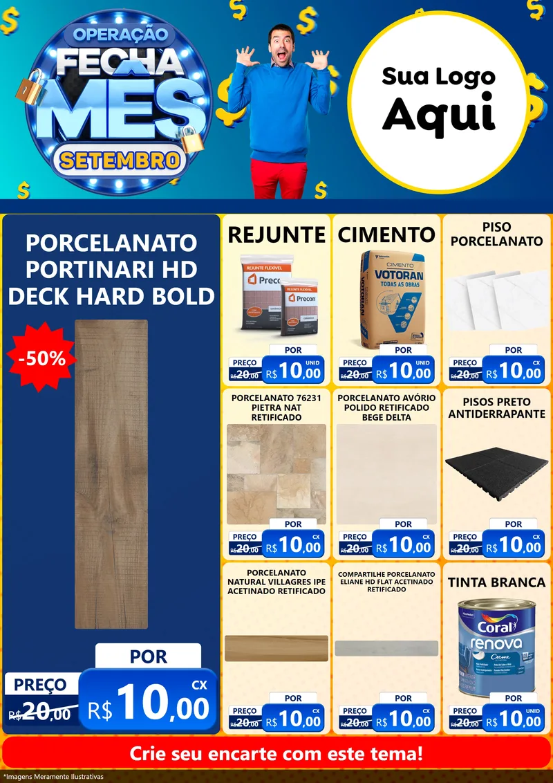 Modelo de Encarte para Encarte A4 Vertical com o tema Operação Fecha Mês Setembro para Pisos e revestimentos