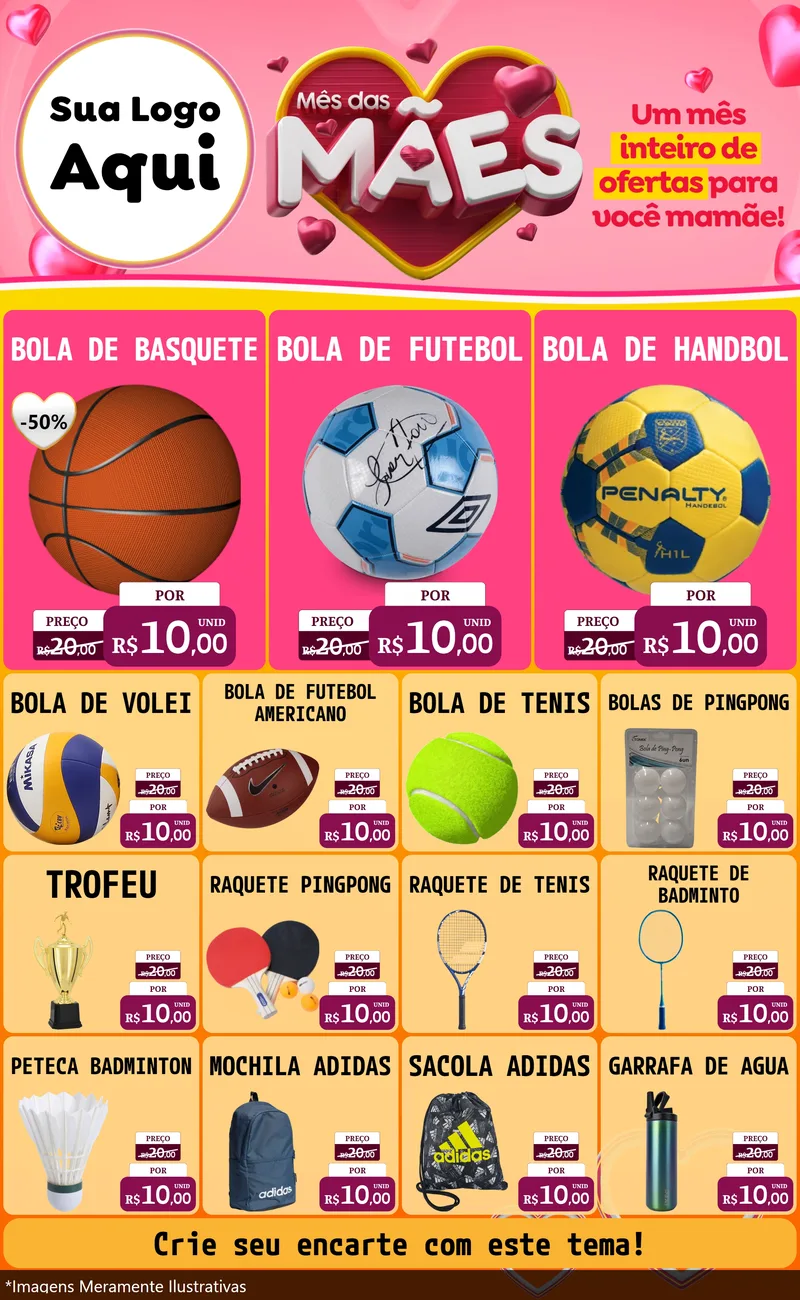 Modelo de Encarte para Encarte Grande com o tema Mês das Mães para Artigos Esportivos