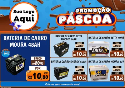 Modelo de Encarte para Encarte A4 Horizontal com o tema Promoção Páscoa para Baterias Elétricas