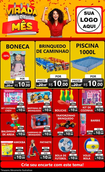Modelo de Encarte para Encarte Grande com o tema Virada de Mês para Brinquedos