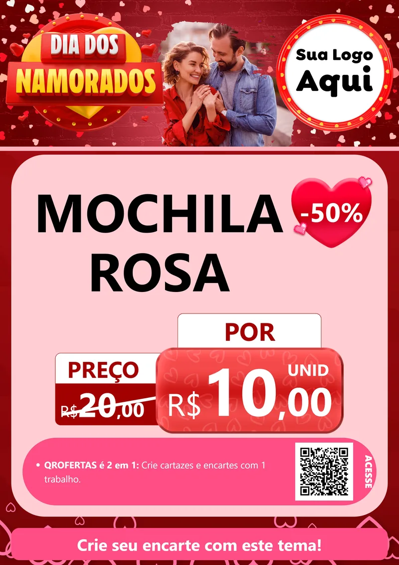Modelo de Cartaz para Cartaz A4 Vertical com o tema Dia Dos Namorados para Papelaria