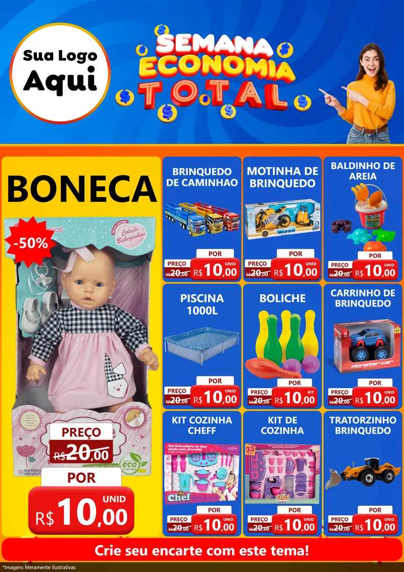 Modelo de Encarte para Encarte A4 Vertical com o tema Semana Economia Total para Brinquedos