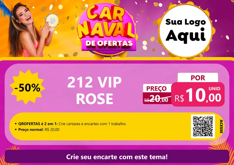 Modelo de Cartaz para Cartaz A4 Horizontal com o tema Carnaval de Ofertas para Perfumes