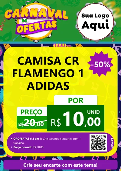 Modelo de Cartaz para Cartaz A4 Vertical com o tema Carnaval de Ofertas para Roupas e acessórios