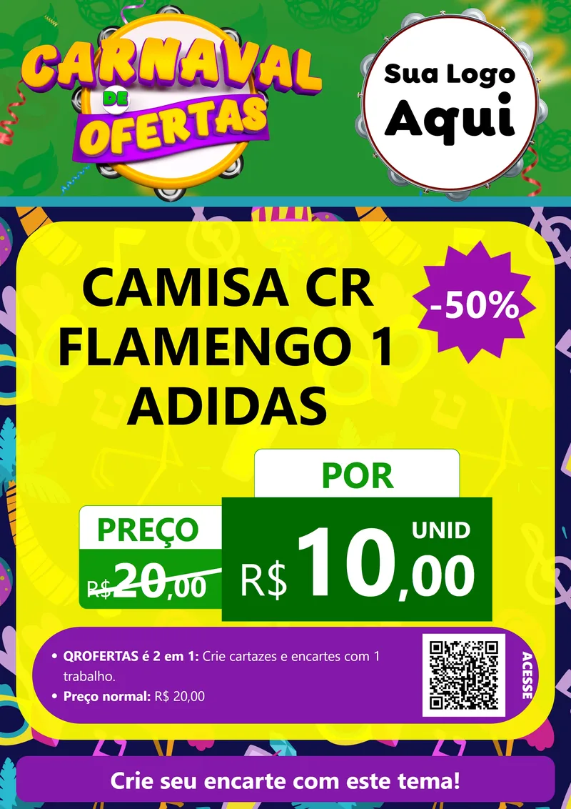 Modelo de Cartaz para Cartaz A4 Vertical com o tema Carnaval de Ofertas para Roupas e acessórios