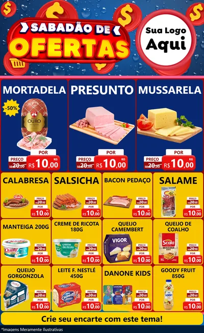 Modelo de Encarte para Encarte Grande com o tema Sabadão de Ofertas para Frios e Laticínios