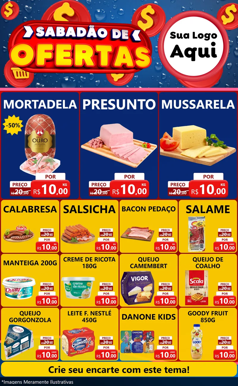 Modelo de Encarte para Encarte Grande com o tema Sabadão de Ofertas para Frios e Laticínios