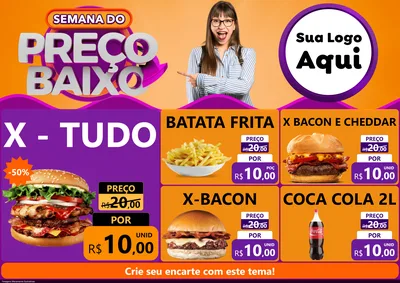 Modelo de Encarte para Encarte A4 Horizontal com o tema Semana do Preço Baixo para Hamburgueria