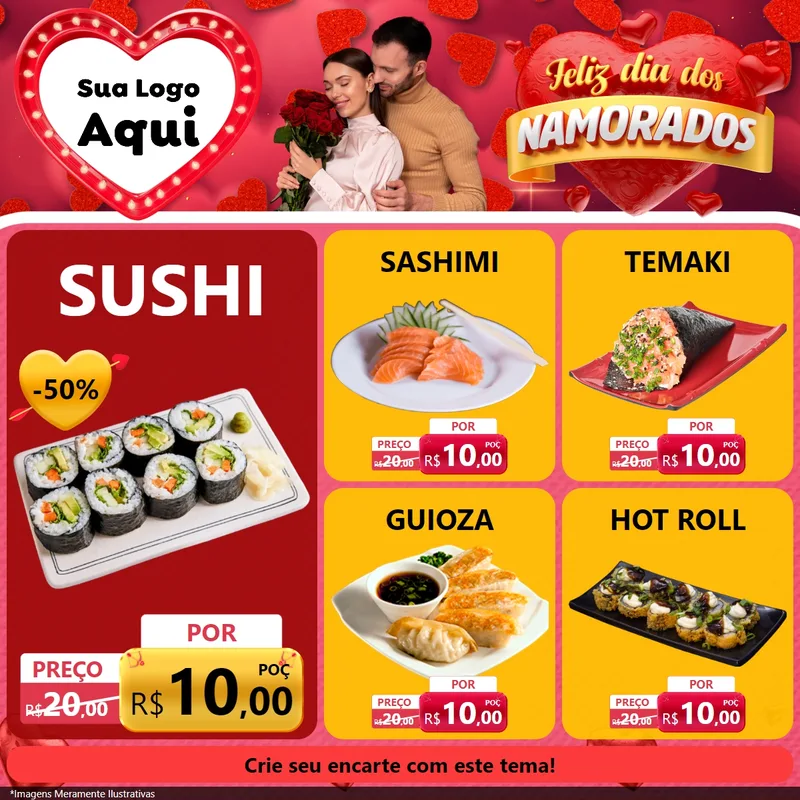 Modelo de Rede Social para Feed Facebook com o tema Feliz Dia Dos Namorados para Comida japonesa
