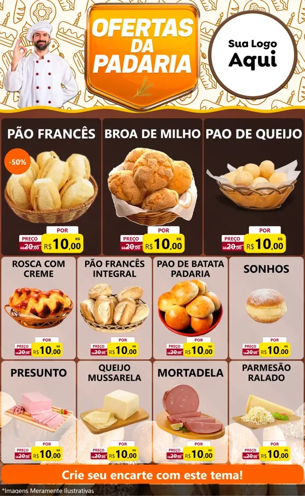 Modelo de Encarte para Encarte Grande com o tema Ofertas da Padaria para Padaria