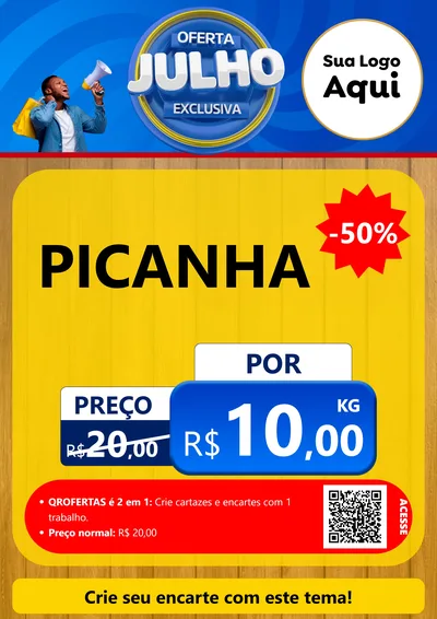 Modelo de Cartaz para Cartaz A4 Vertical com o tema Oferta Exclusiva, Julho para Açougue