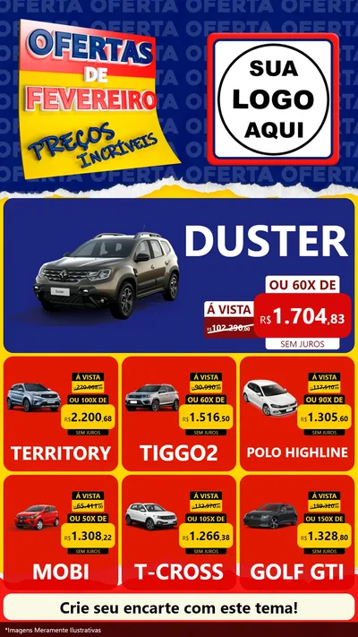 Modelo de Rede Social para Stories com o tema Ofertas de Fevereiro - Preços Incríveis para Concessionaria de Carros