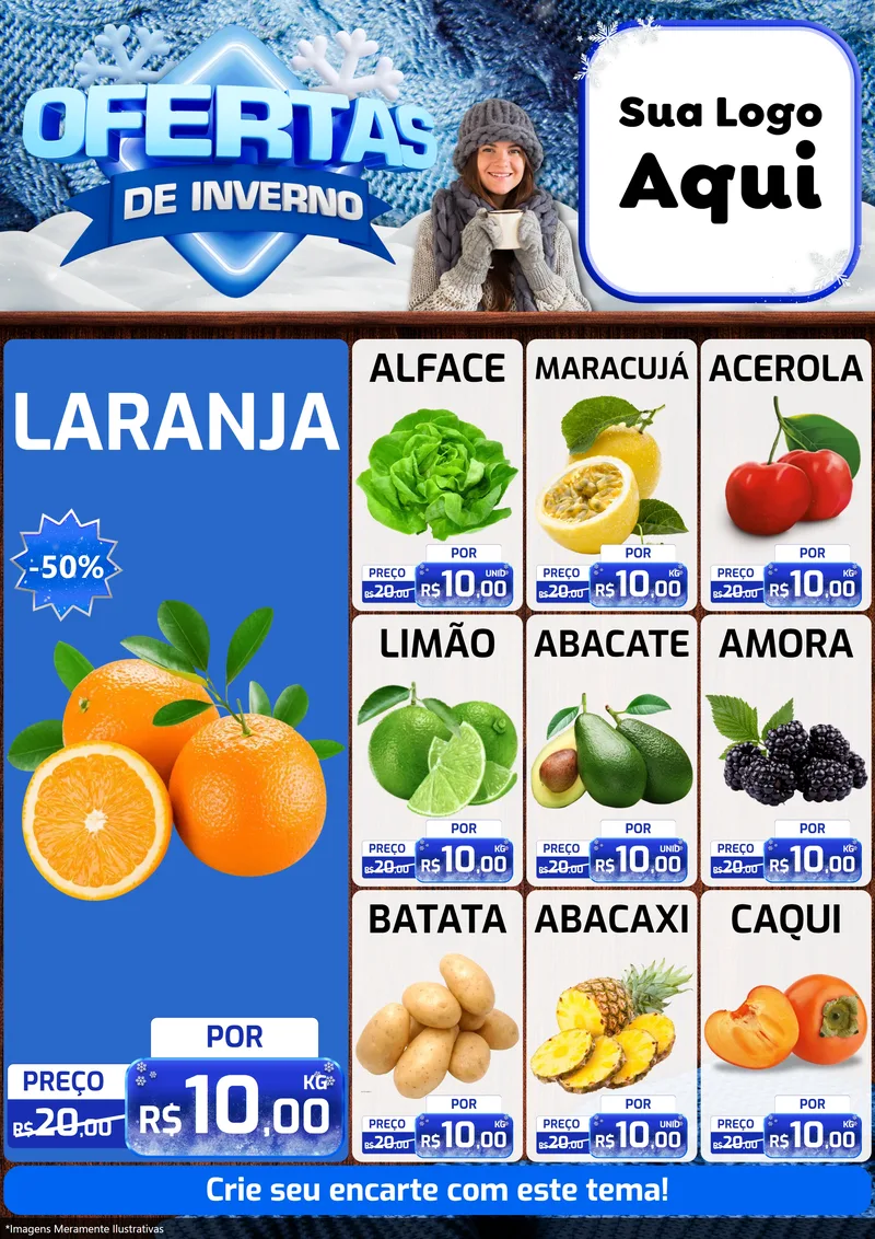 Modelo de Encarte para Encarte A4 Vertical com o tema Ofertas de Inverno para Hortifrúti