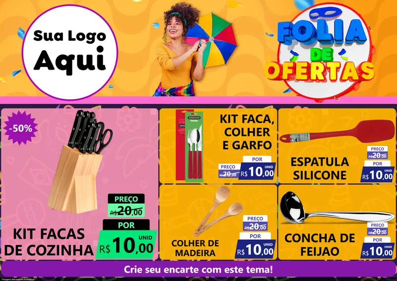 Modelo de Encarte para Encarte A4 Horizontal com o tema Folia de Ofertas para Utilidades Domésticas