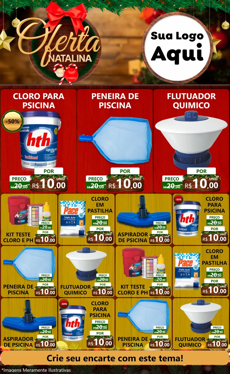 Modelo de Encarte para Encarte Grande com o tema Ofertas Natalina para Produtos para Piscina