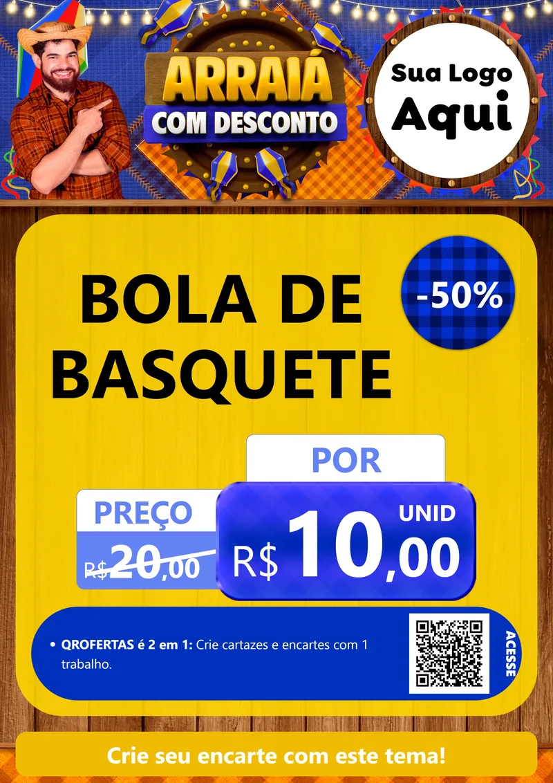 Modelo de Cartaz para Cartaz A4 Vertical com o tema Arraiá Com Desconto para Artigos Esportivos