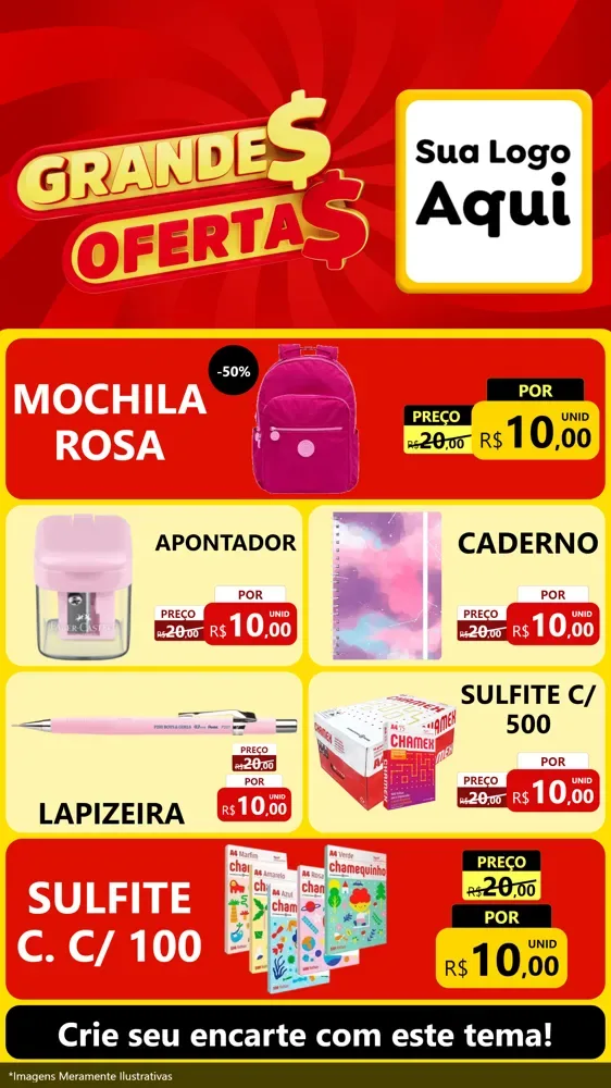 Modelo de TV para TV Vertical com o tema Grandes Ofertas para Papelaria