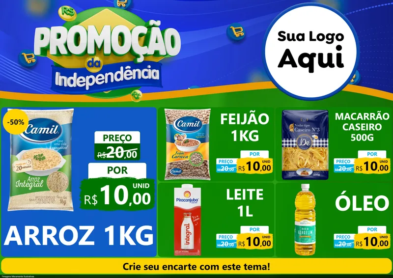 Modelo de Encarte para Encarte A4 Horizontal com o tema Promoção da Independência para Supermercado