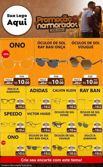 Modelo de Encarte para Encarte Grande com o tema Promoção Namorados para Óticas