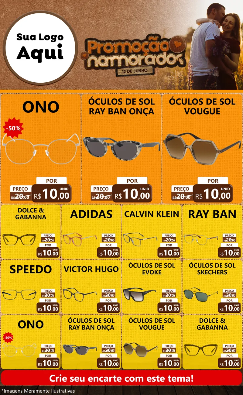 Modelo de Encarte para Encarte Grande com o tema Promoção Namorados para Óticas