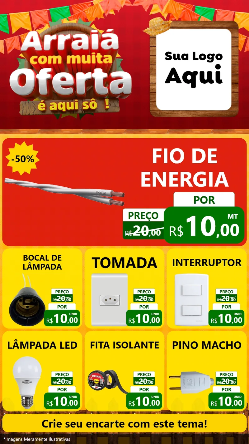Modelo de Rede Social para Stories com o tema Arraiá Com Muita Oferta - É Aqui Sô! para Materiais Elétricos