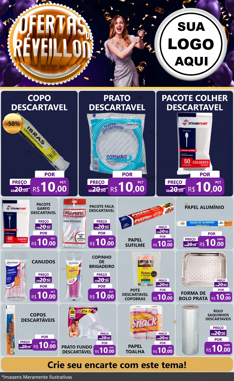 Modelo de Encarte para Encarte Grande com o tema Ofertas de Réveillon para Embalagens