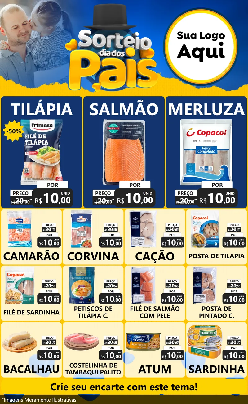 Modelo de Encarte para Encarte Grande com o tema Sorteio Dia Dos Pais para Peixaria