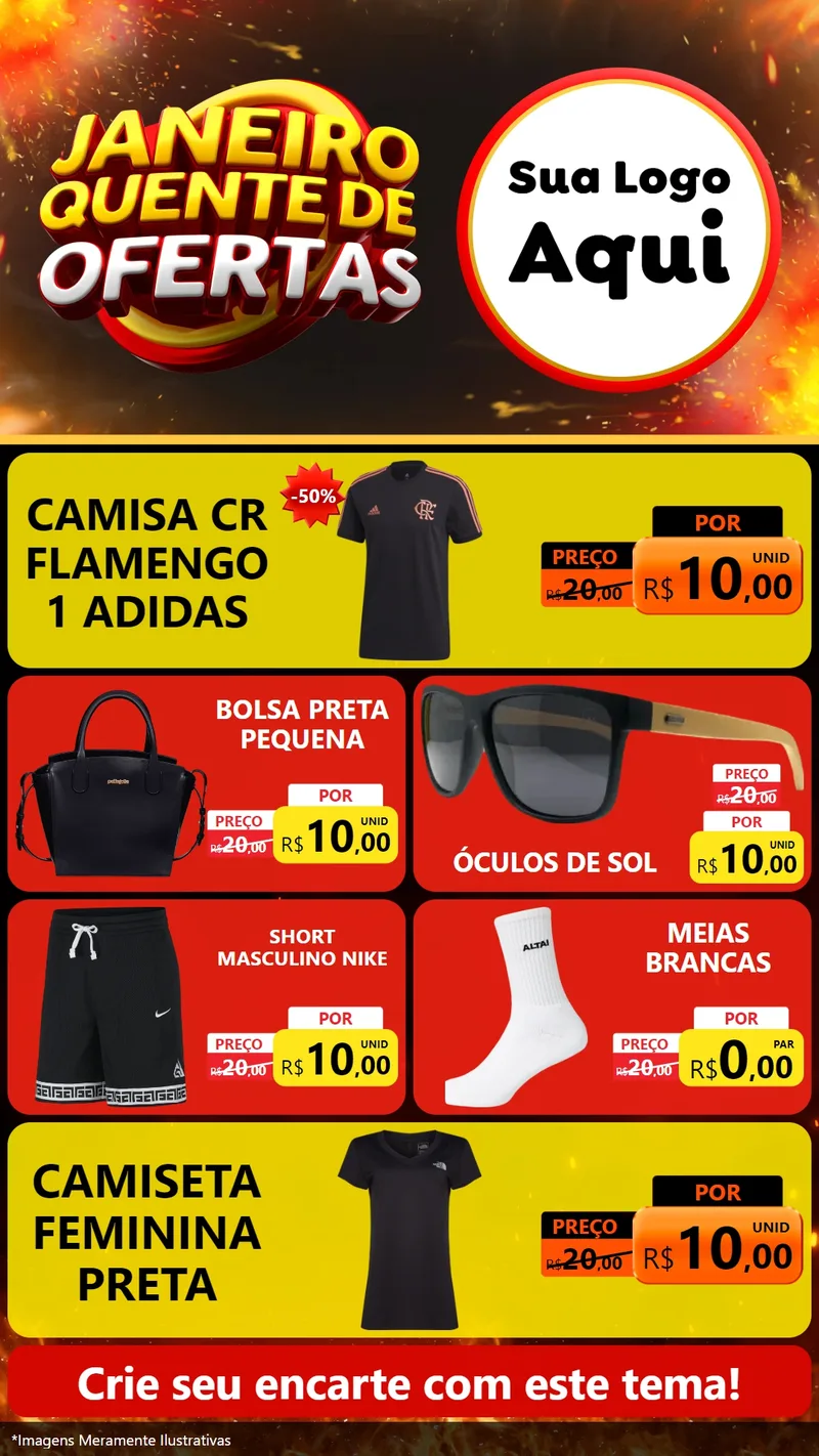 Modelo de TV para TV Vertical com o tema Janeiro Quente de Ofertas para Roupas e acessórios