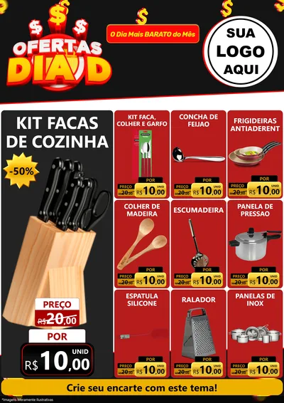 Modelo de Encarte para Encarte A4 Vertical com o tema Ofertas Dia D para Utilidades Domésticas