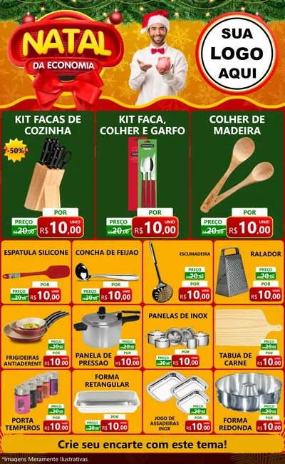 Modelo de Encarte para Encarte Grande com o tema Natal da Economia para Utilidades Domésticas