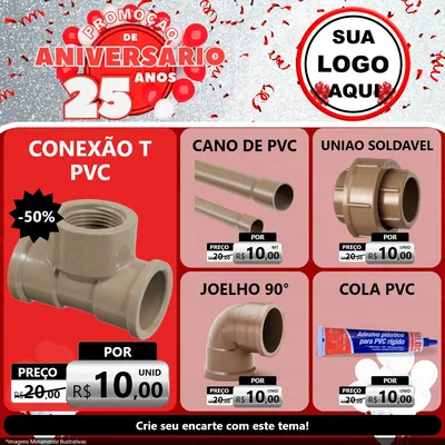 Modelo de Rede Social para Feed Facebook com o tema Promoção de Aniversário - 25Anos para Tubos e conexões