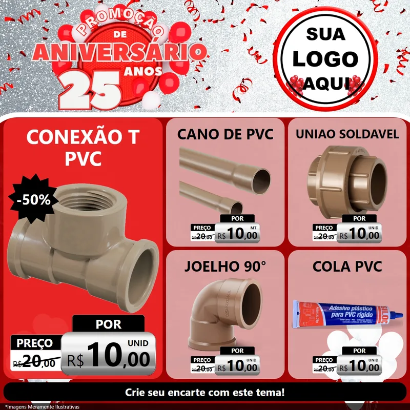 Modelo de Rede Social para Feed Facebook com o tema Promoção de Aniversário - 25Anos para Tubos e conexões