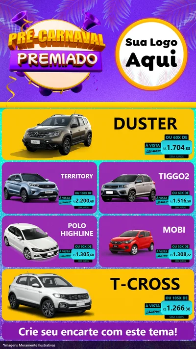 Modelo de TV para TV Vertical com o tema Pré-Carnaval Premiado para Concessionaria de Carros