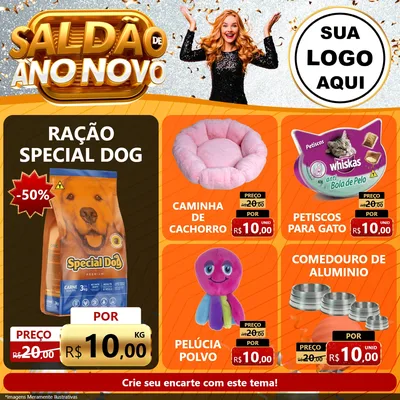Modelo de Rede Social para Feed Facebook com o tema Saldão de Ano Novo para Pet Shop