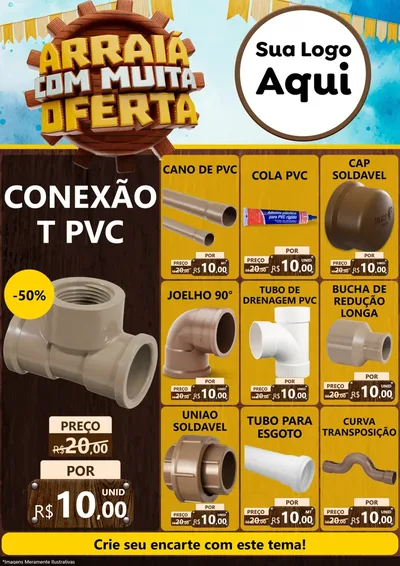 Modelo de Encarte para Encarte A4 Vertical com o tema Ofertas de São João - Junina para Tubos e conexões